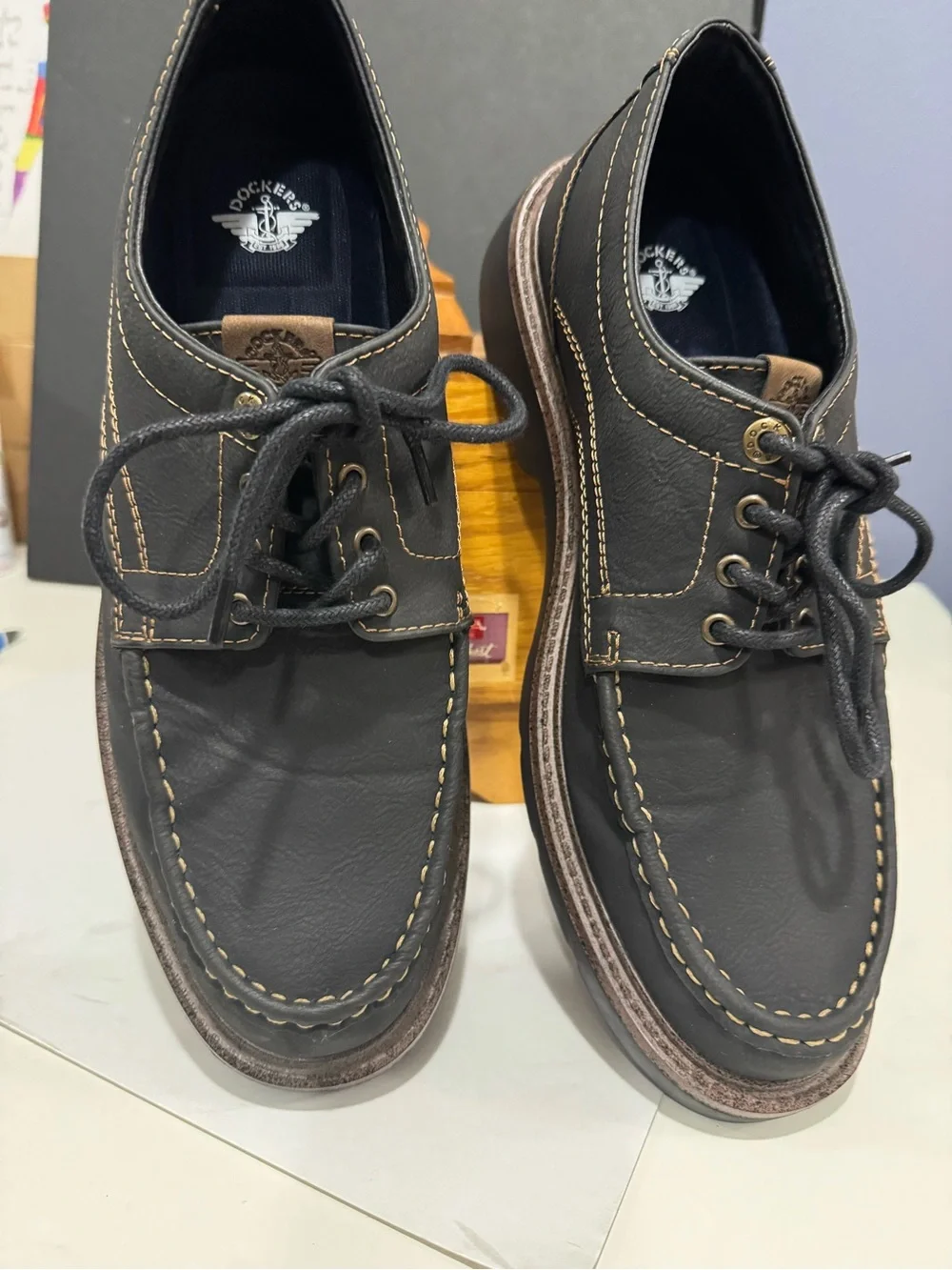 Dockers Black Black Leather Lace-Up Rugged Oxford Docker with contrast stitching
